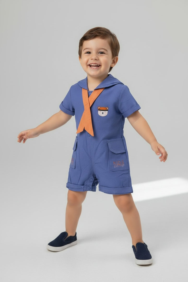 Little Captain's Sailor Collar Romper Set with Mock Scarf