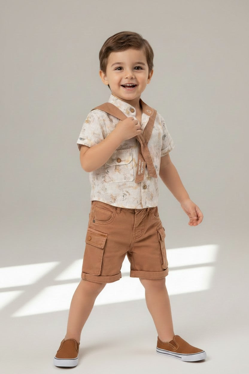 Toddler Boy Summer Safari Shirt & Cargo Shorts Set