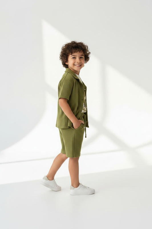 Boys' Textured Waffle-Knit 3-Piece Co-ord Set