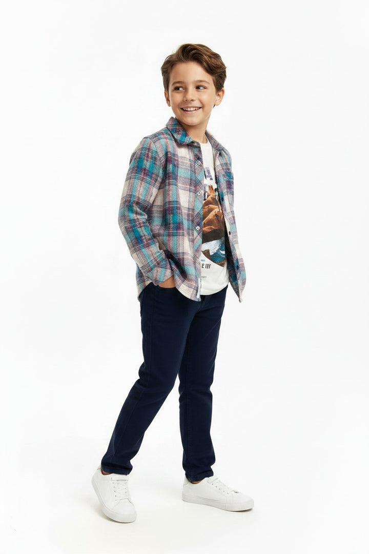 Boys' Casual Graphic Tee & Plaid Button-Down Shirt Set