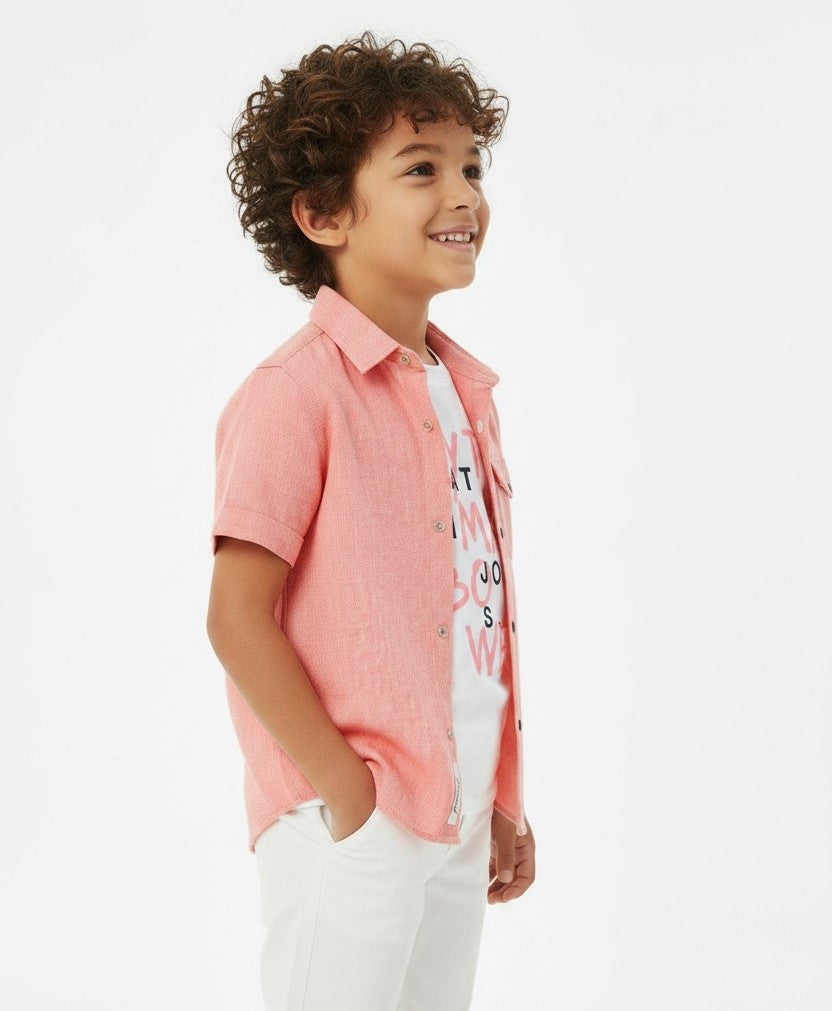 Short Sleeve Button-Down with Graphic Inner Tee