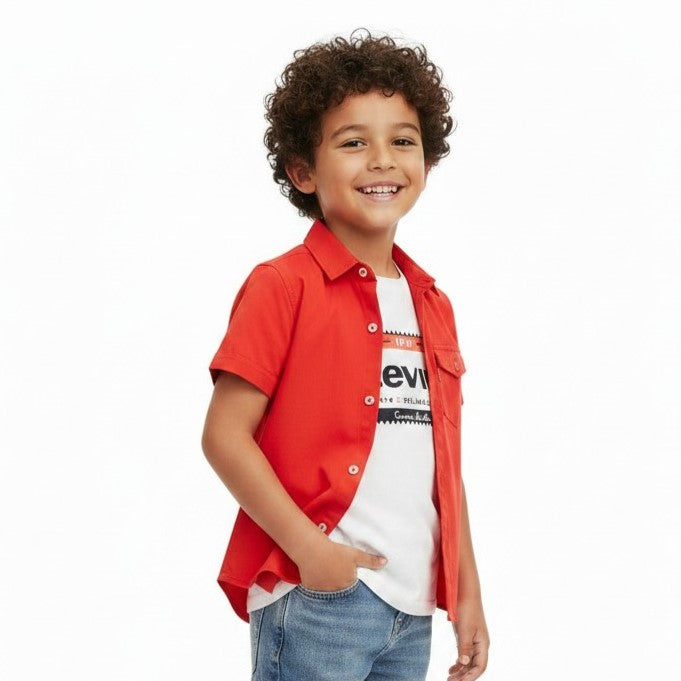 Boys' 2-Piece Crimson Shirt & Graphic Tee Combo