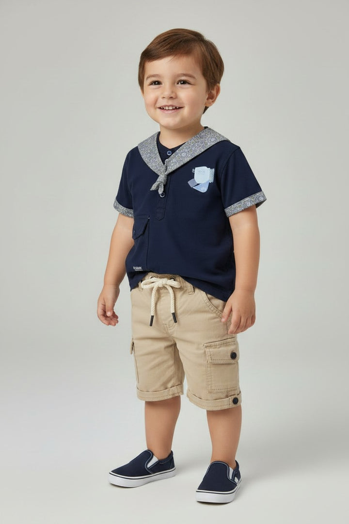 Boys Nautical Sailor Collar Short-Sleeve Shirt
