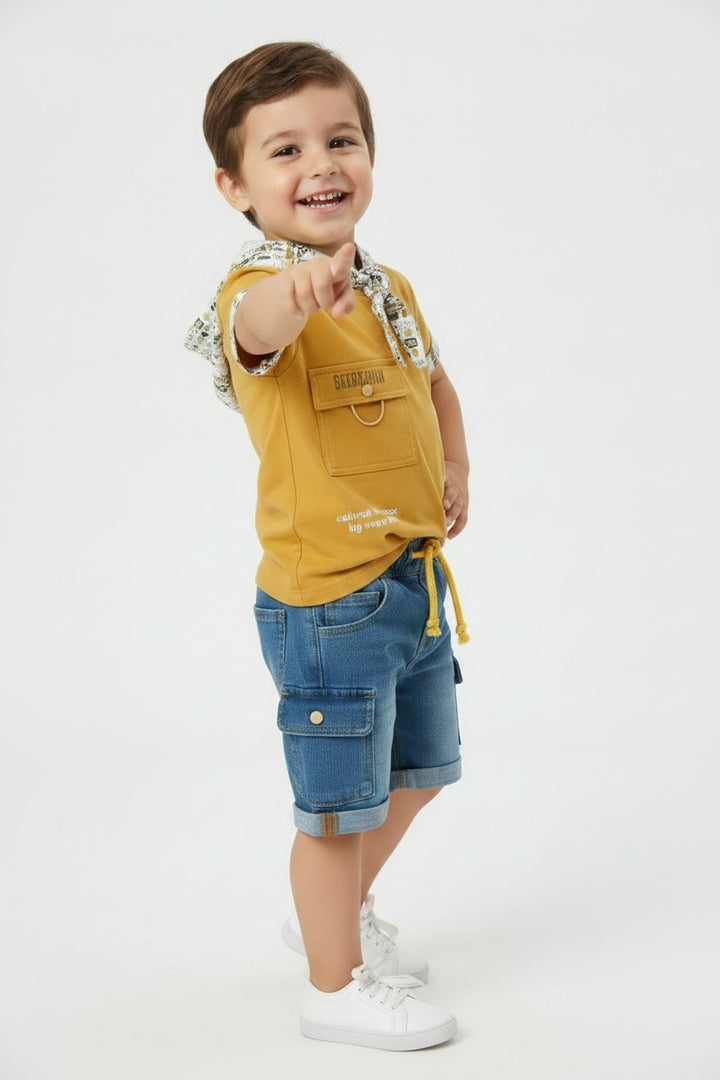 Little Explorer Hooded T-Shirt & Cargo Denim