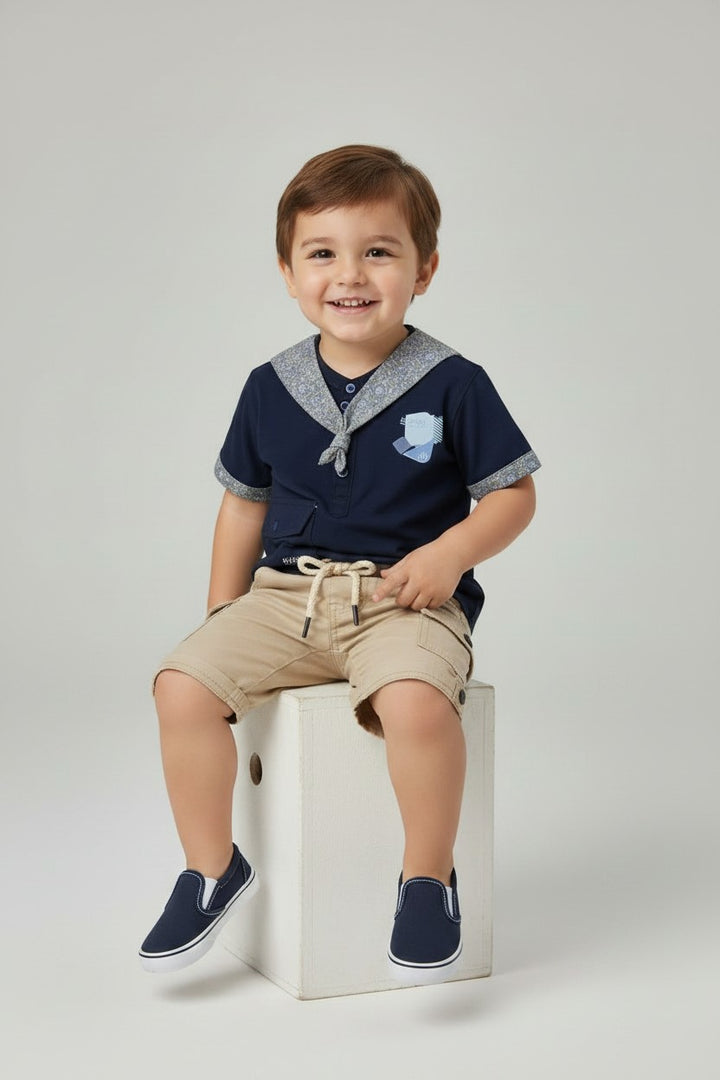 Boys Nautical Sailor Collar Short-Sleeve Shirt