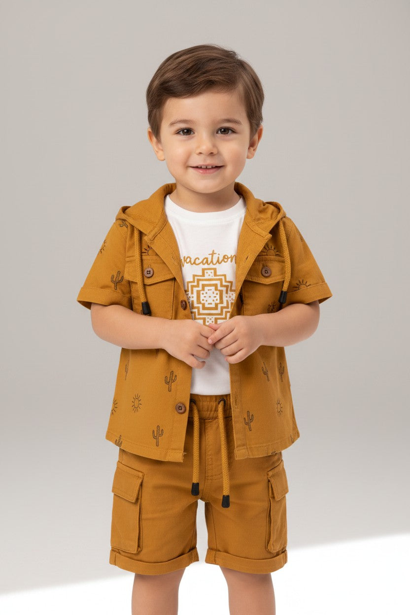 Little Adventurer Hooded Shacket & Cargo Shorts Set
