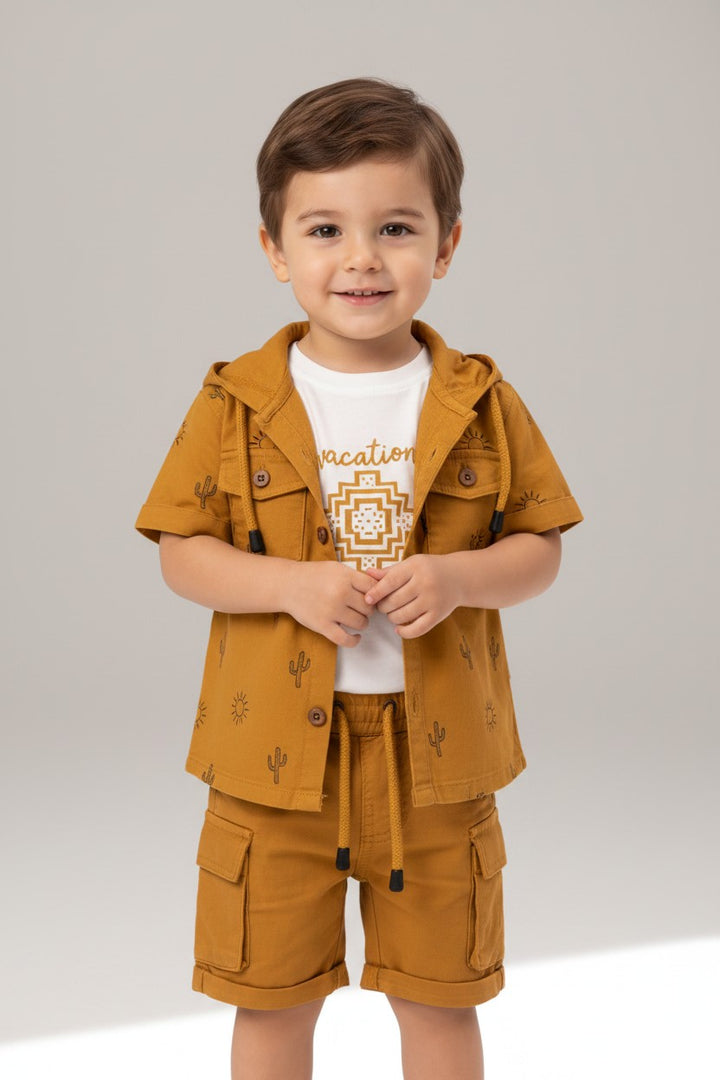 Little Adventurer Hooded Shacket & Cargo Shorts Set