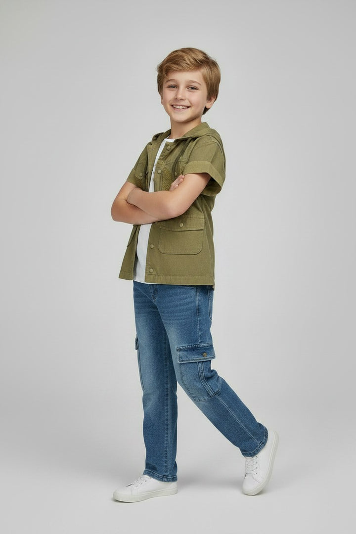 Boys' Hooded Utility Shacket & Cargo Denim Set