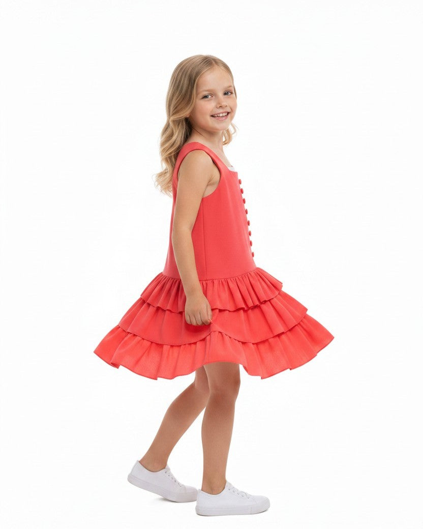 Sleeveless Drop-Waist Multi-Tiered Ruffled Dress