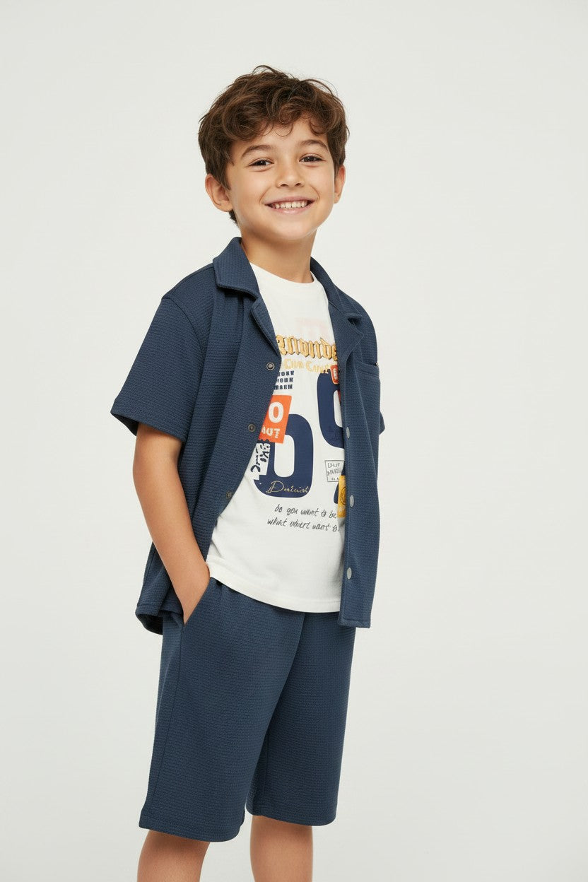 Boys' Textured Waffle-Knit 3-Piece Co-ord Set