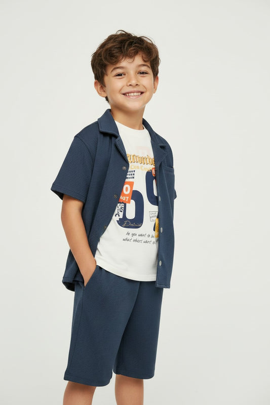 Boys' Textured Waffle-Knit 3-Piece Co-ord Set