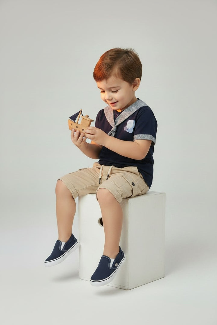 Boys Nautical Sailor Collar Short-Sleeve Shirt