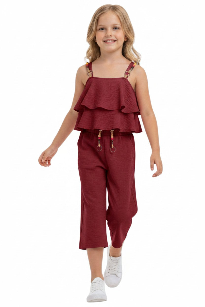 Girls' 2-Piece Ruffle Tiered Cami Top and Wide-Leg Pants Set