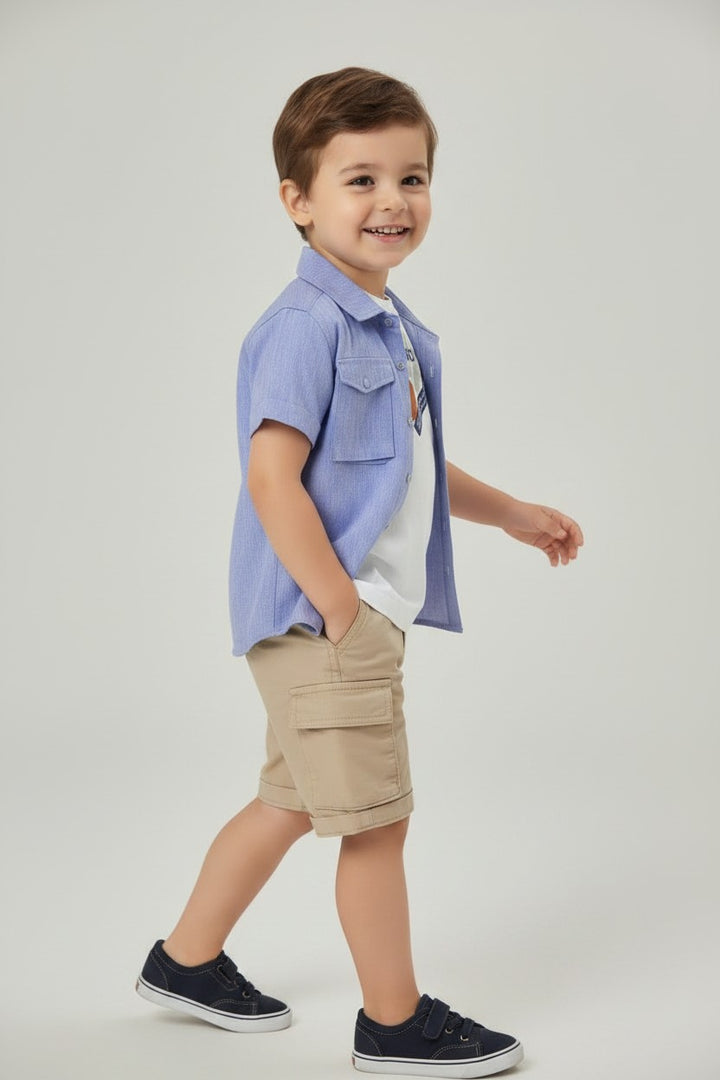 Boys Chambray Shirt & Cargo Shorts 3-Piece Set