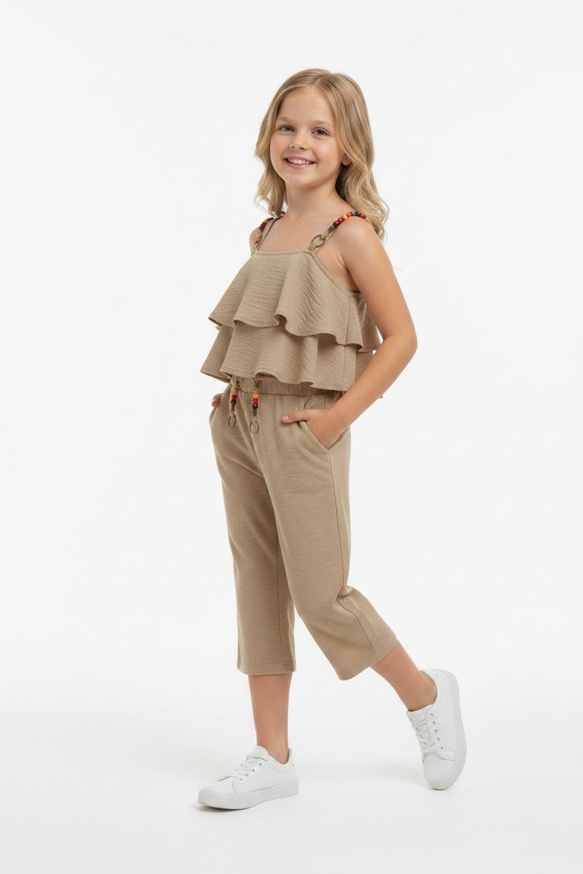 Boho Chic Ruffle Cami & Flowy Wide-Leg Pants Set