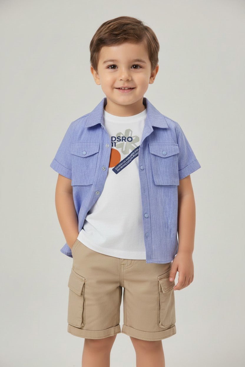 Boys Chambray Shirt & Cargo Shorts 3-Piece Set