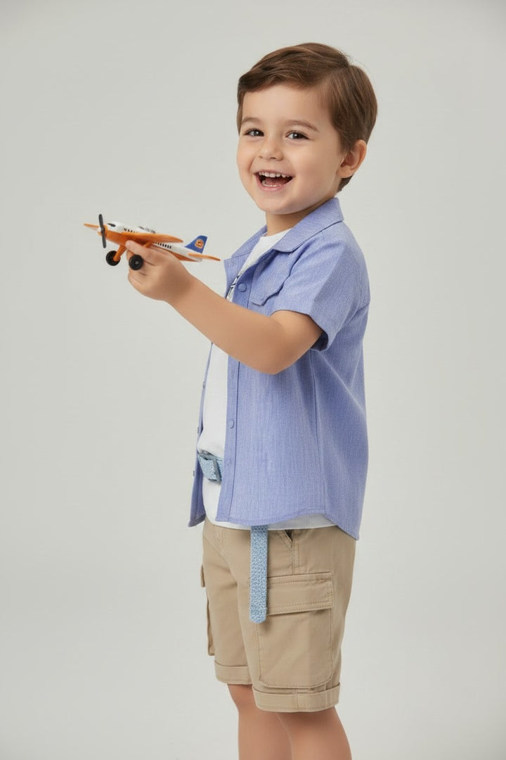 Boys Chambray Shirt & Cargo Shorts 3-Piece Set