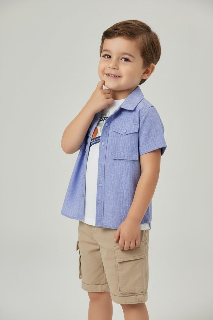 Boys Chambray Shirt & Cargo Shorts 3-Piece Set