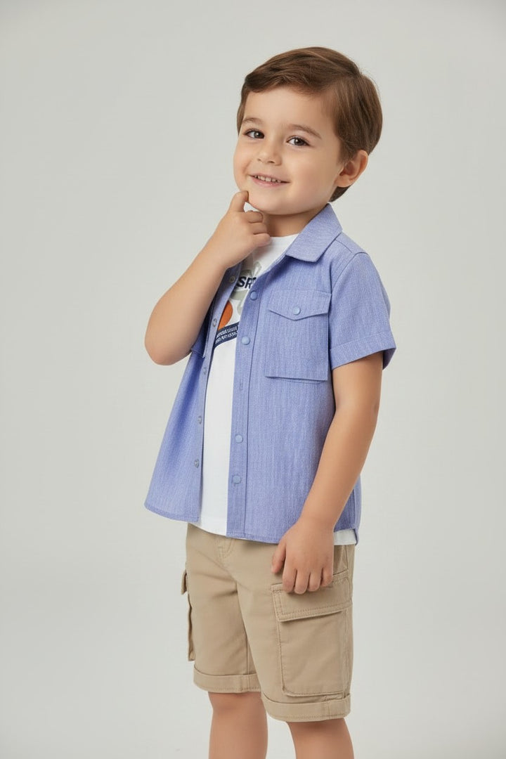 Boys Chambray Shirt & Cargo Shorts 3-Piece Set