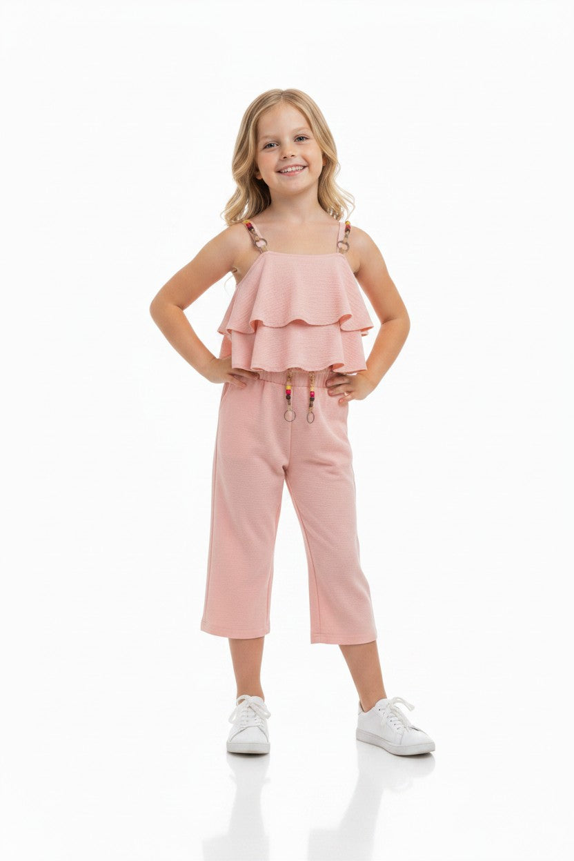 Boho Chic Ruffle Cami & Flowy Wide-Leg Pants Set