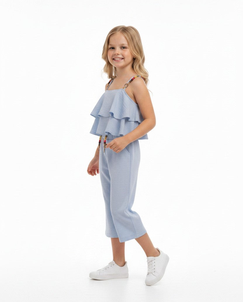 Boho Chic Ruffle Cami & Flowy Wide-Leg Pants Set