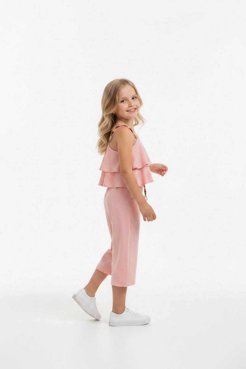 Boho Chic Ruffle Cami & Flowy Wide-Leg Pants Set