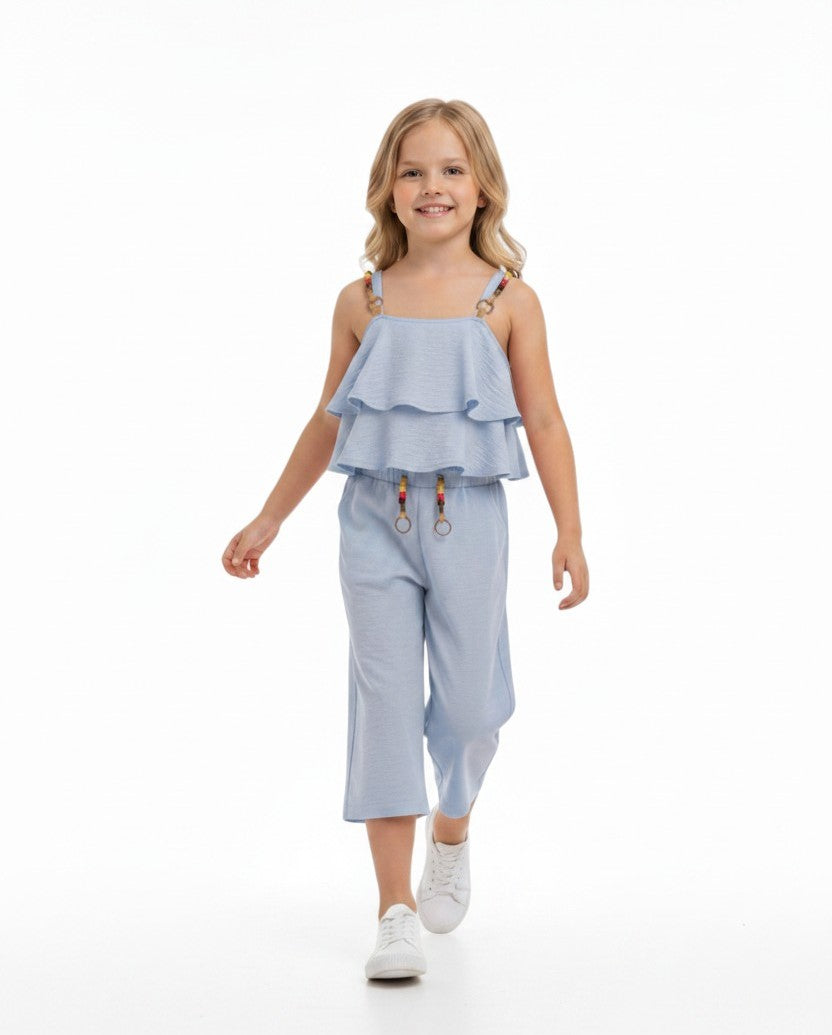 Boho Chic Ruffle Cami & Flowy Wide-Leg Pants Set