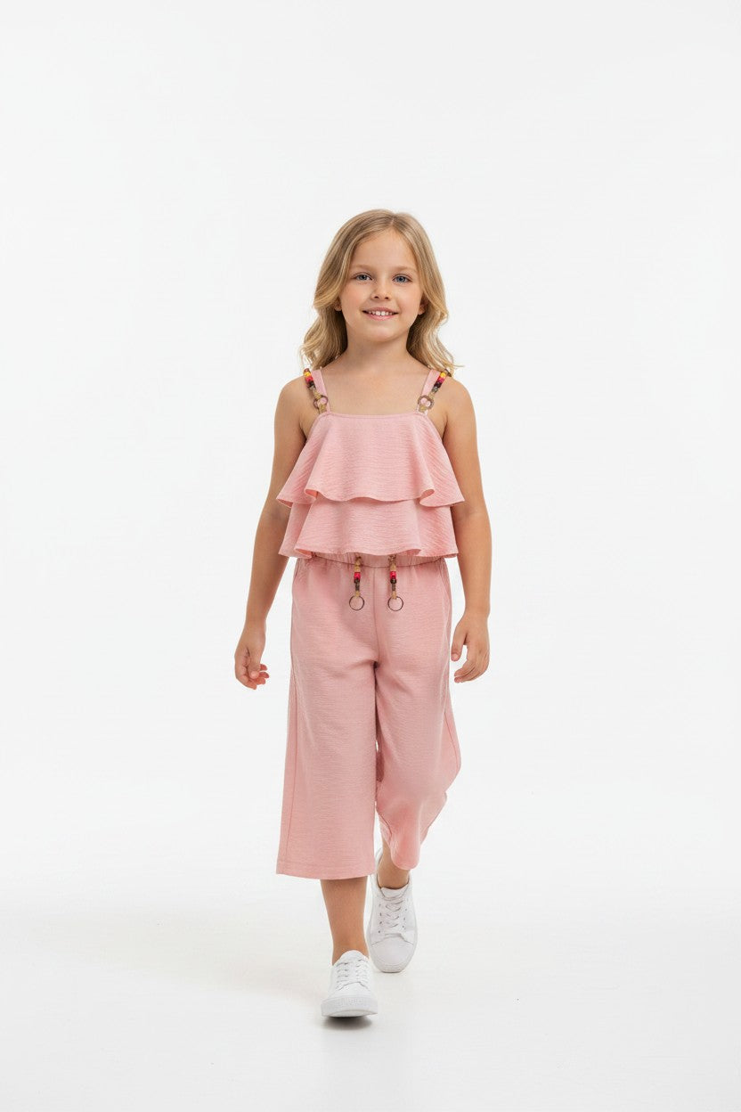 Boho Chic Ruffle Cami & Flowy Wide-Leg Pants Set