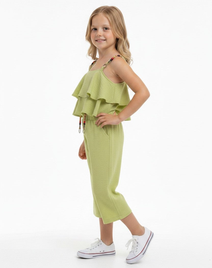 Boho Chic Ruffle Cami & Flowy Wide-Leg Pants Set