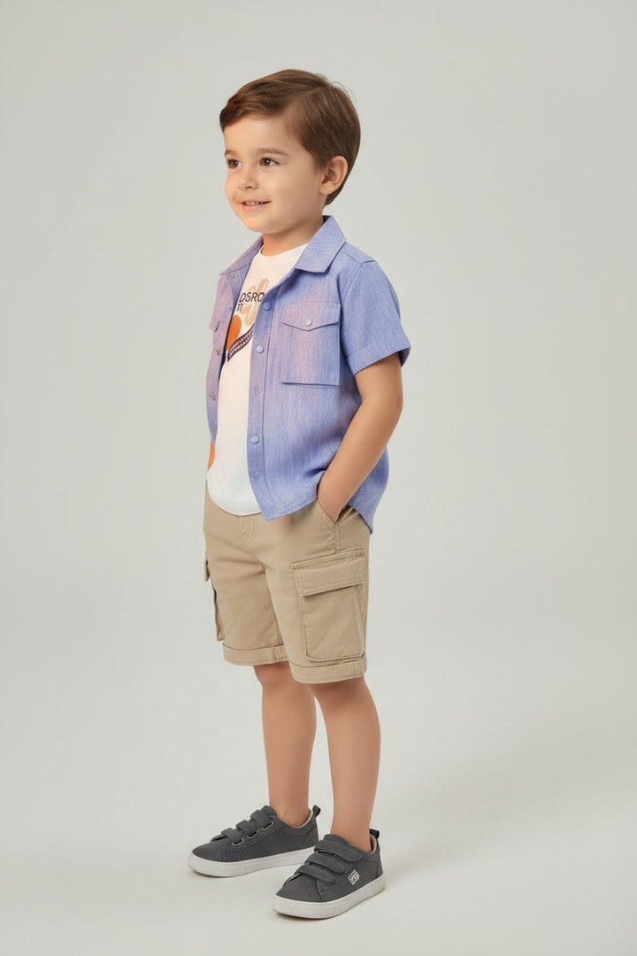 Boys Chambray Shirt & Cargo Shorts 3-Piece Set