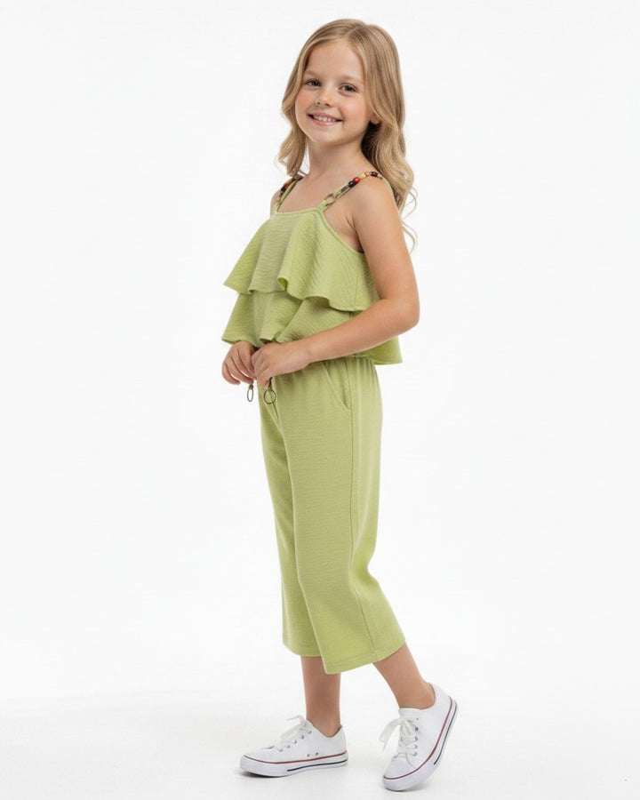 Boho Chic Ruffle Cami & Flowy Wide-Leg Pants Set