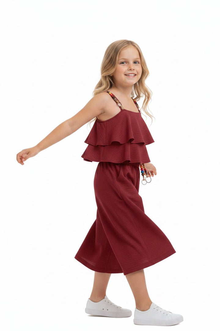 Girls' 2-Piece Ruffle Tiered Cami Top and Wide-Leg Pants Set