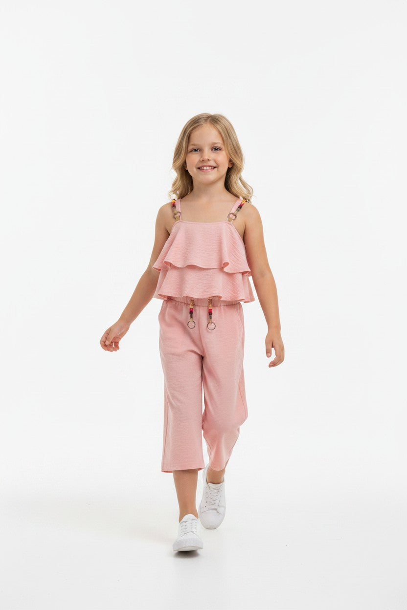 Boho Chic Ruffle Cami & Flowy Wide-Leg Pants Set