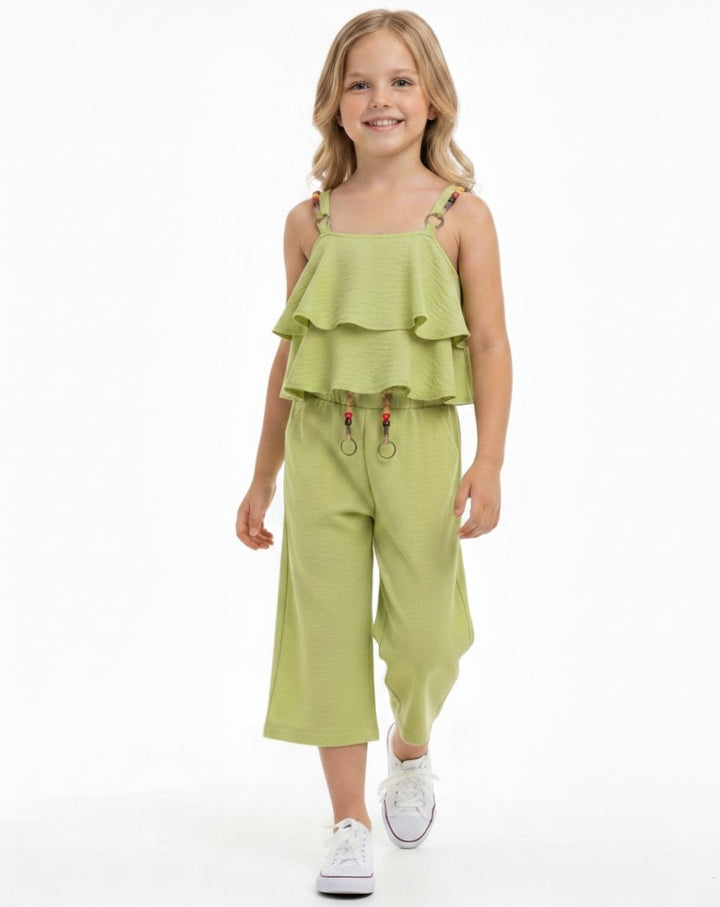 Boho Chic Ruffle Cami & Flowy Wide-Leg Pants Set