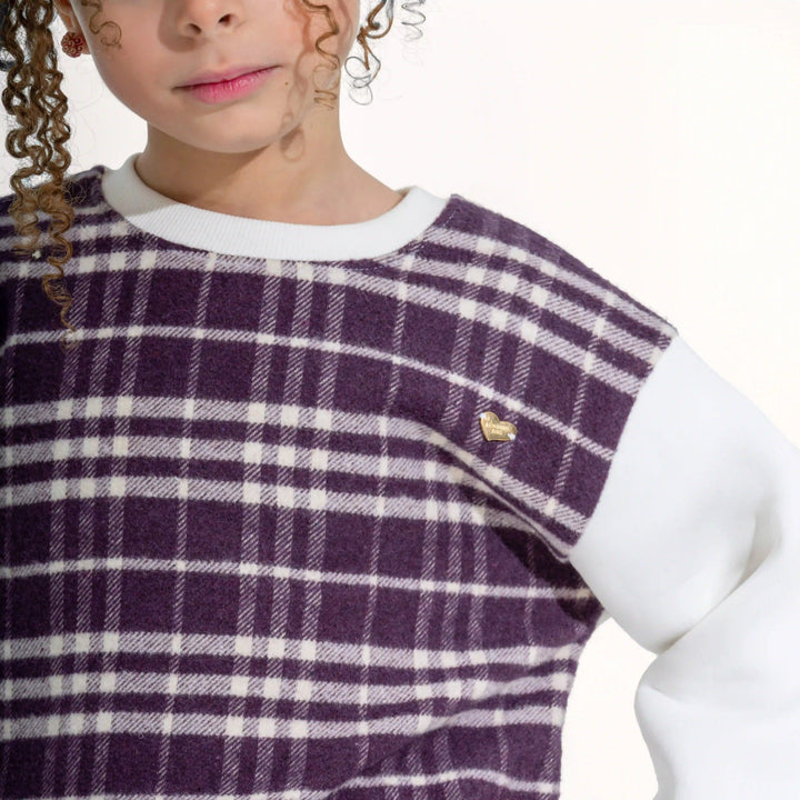 Plaid Contrast-Sleeve Skirt Set