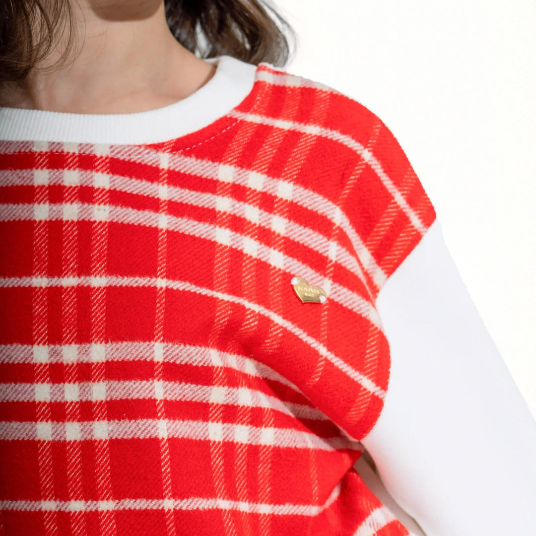 Plaid Contrast-Sleeve Skirt Set