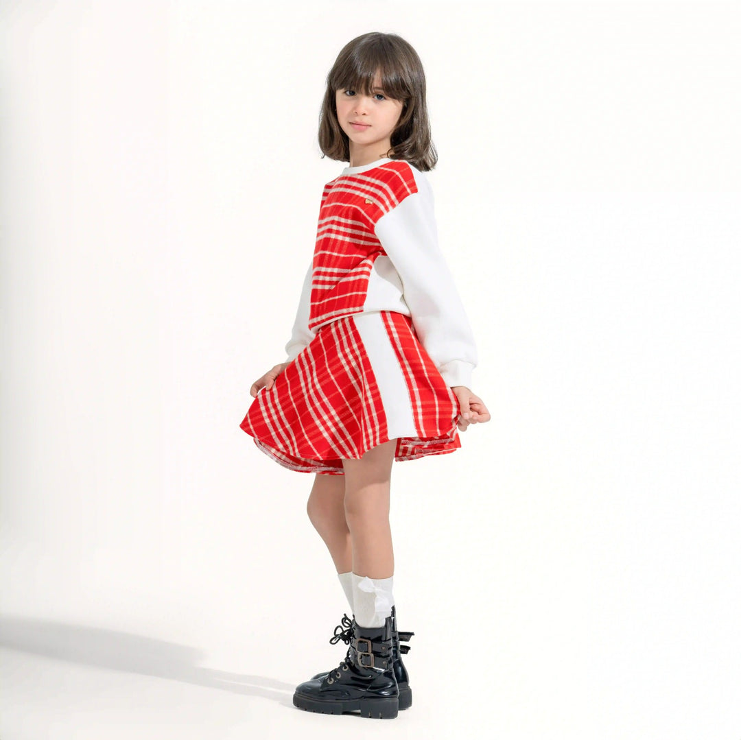 Plaid Contrast-Sleeve Skirt Set