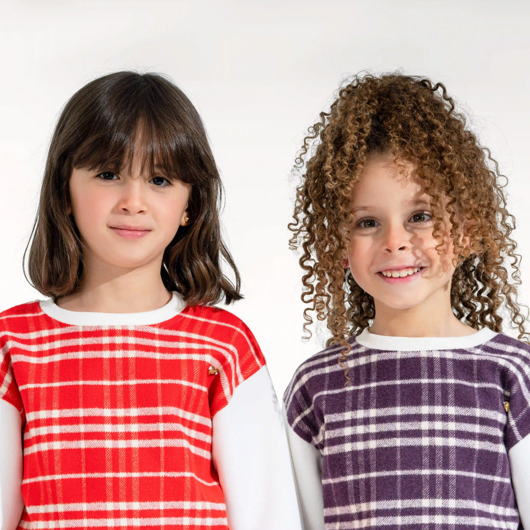 Plaid Contrast-Sleeve Skirt Set