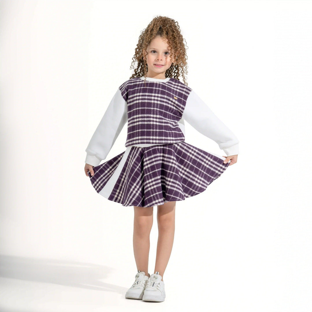 Plaid Contrast-Sleeve Skirt Set