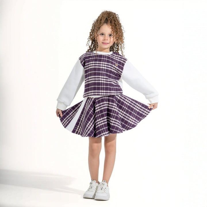 Plaid Contrast-Sleeve Skirt Set