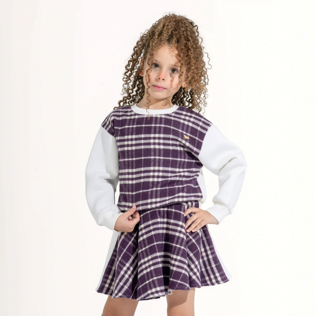 Plaid Contrast-Sleeve Skirt Set