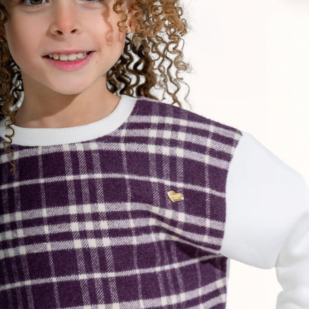 Plaid Contrast-Sleeve Skirt Set