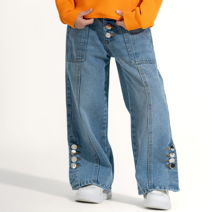 Wide-Leg Side Button Denim