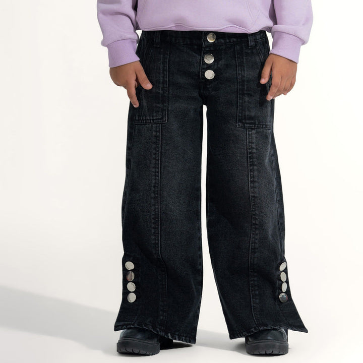 Wide-Leg Side Button Denim