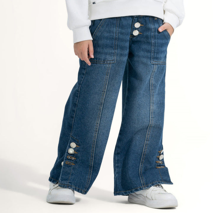 Wide-Leg Side Button Denim