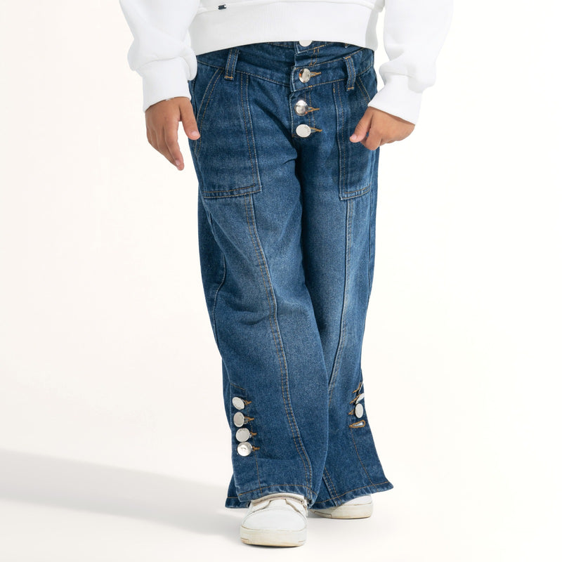 Wide-Leg Side Button Denim