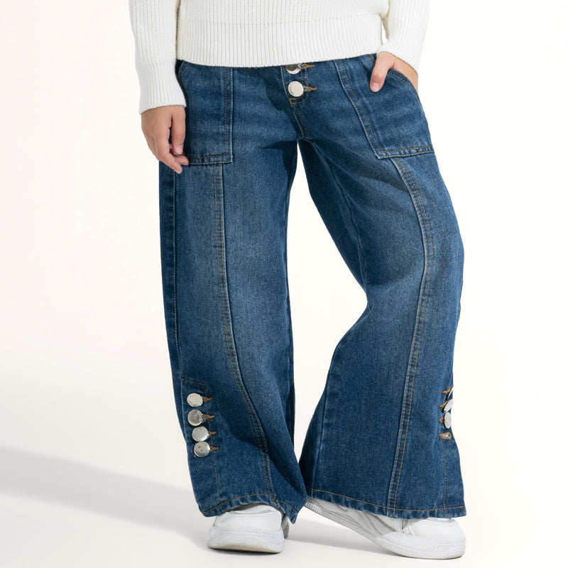 Wide-Leg Side Button Denim