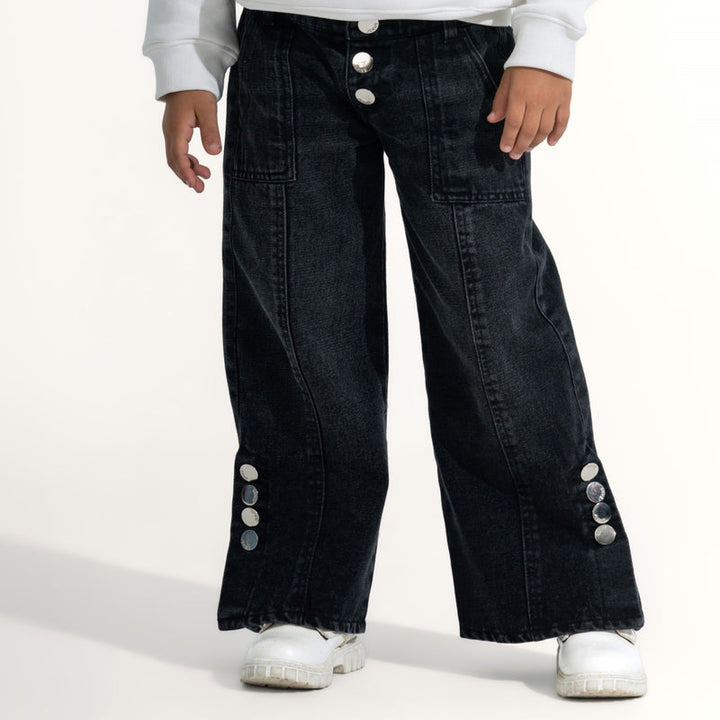 Wide-Leg Side Button Denim