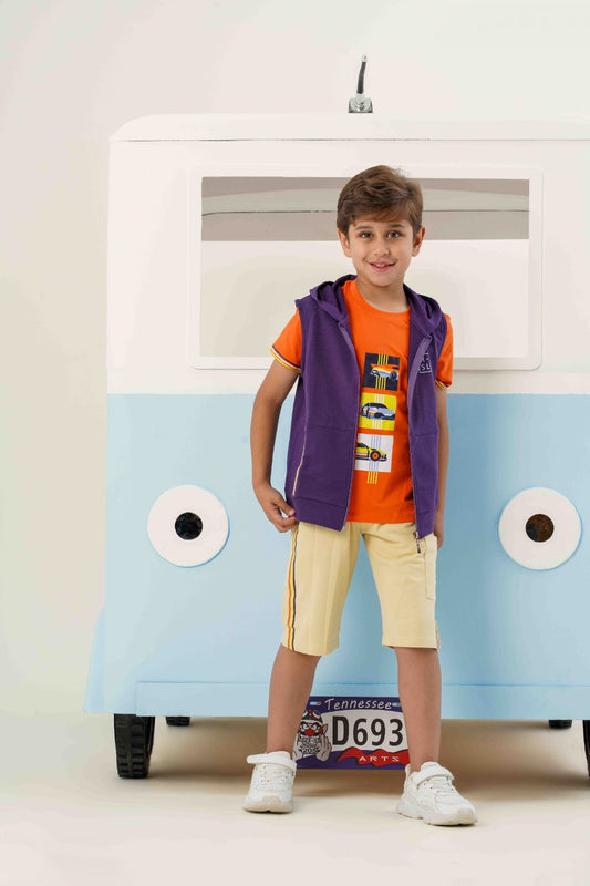 طقم سترة بغطاء رأس وتي شيرت بطبعة "انطلق بسرعة"