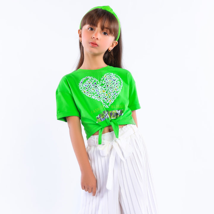 Girls' Leopard Heart Graphic Print Knot T-Shirt